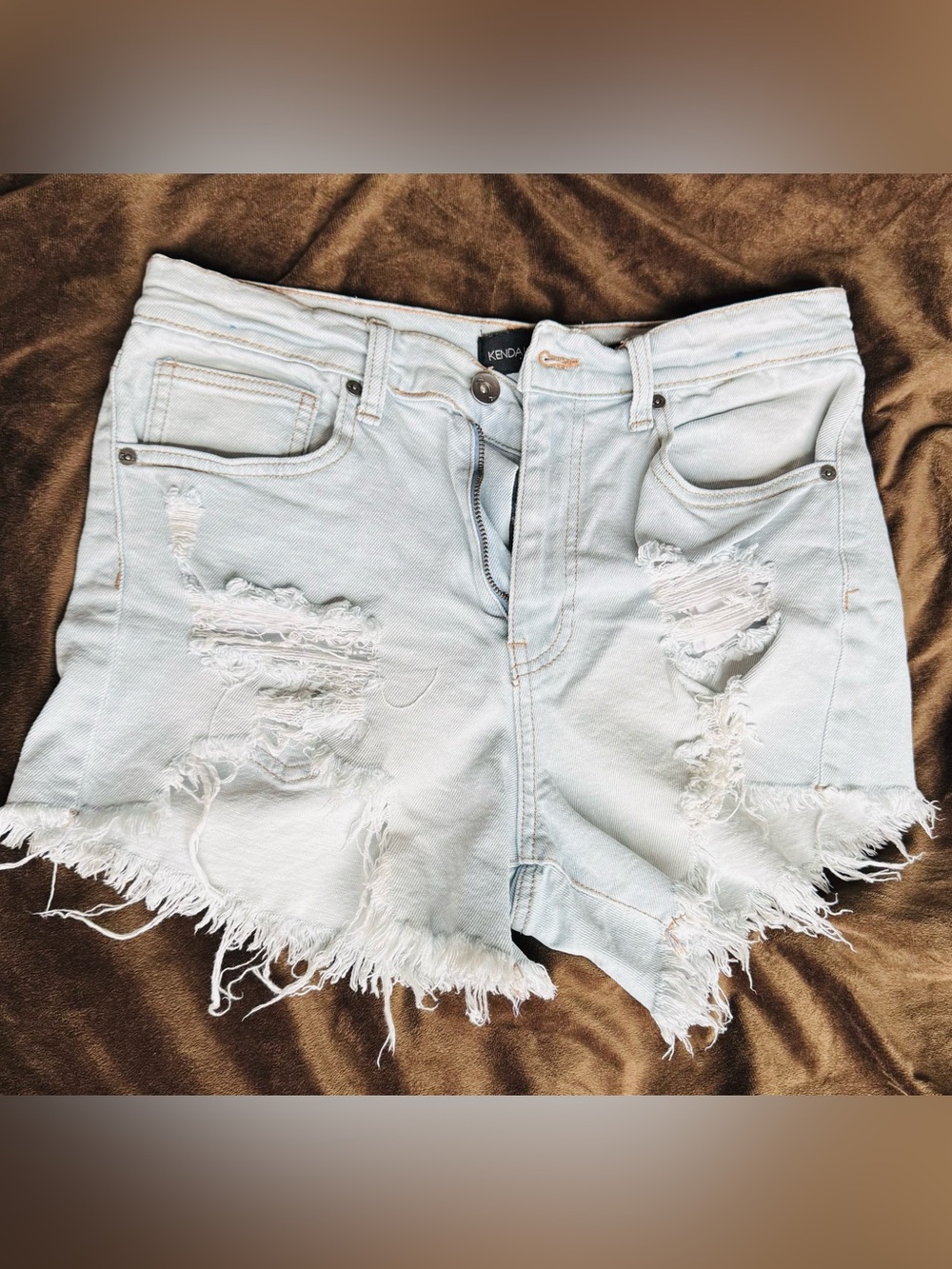 Kendall & Kylie Light Blue Distressed Icon Shorts